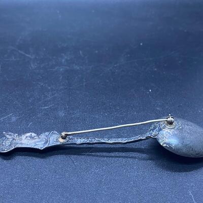 Antique Sterling Silver Cherub End Sweetheart Demitasse Spoon Brooch Pin Engraved Josephine