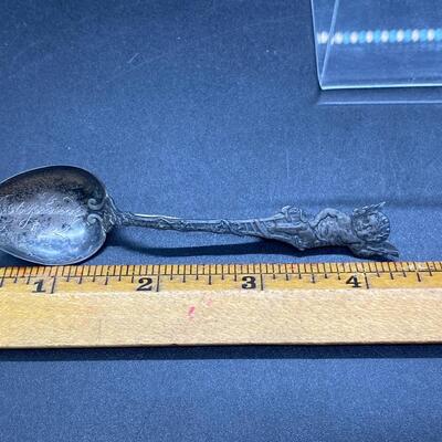 Antique Sterling Silver Cherub End Sweetheart Demitasse Spoon Brooch Pin Engraved Josephine