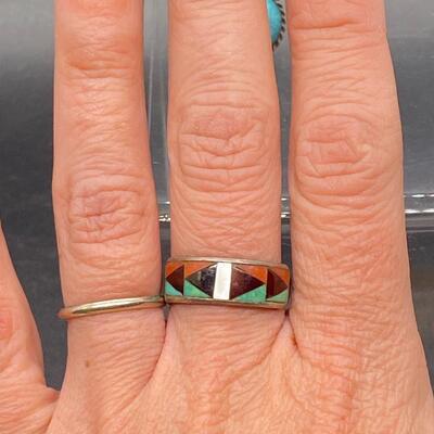 Vintage Southwestern Old Pawn Sterling Silver Turquoise Button Earrings & Ring