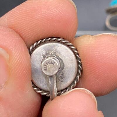 Vintage Southwestern Old Pawn Sterling Silver Turquoise Button Earrings & Ring