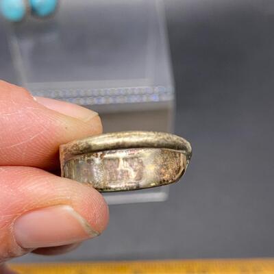 Vintage Southwestern Old Pawn Sterling Silver Turquoise Button Earrings & Ring