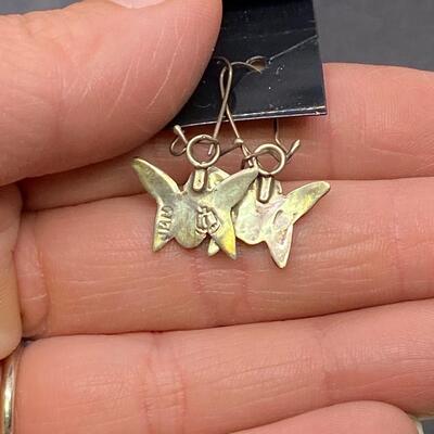 Small Dangling Sterling Silver & Abalone Butterfly Earrings