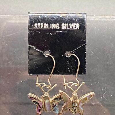 Small Dangling Sterling Silver & Abalone Butterfly Earrings