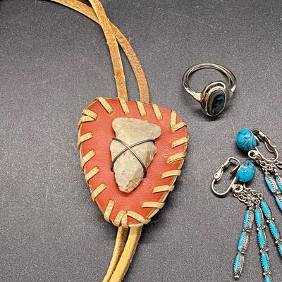 Southwestern Style Jewelry Lot Bolo Tie Ring Earrings