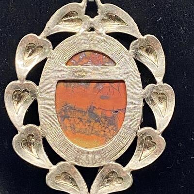 Vintage Southwestern Style Polished Red Turquoise Stone Pendant Necklace