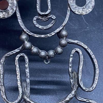 Abstract Souvenir Tribal Man Pendant Statement Necklace Polished Stones