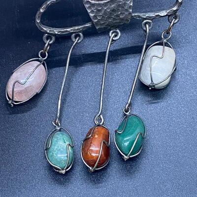 Abstract Souvenir Tribal Man Pendant Statement Necklace Polished Stones
