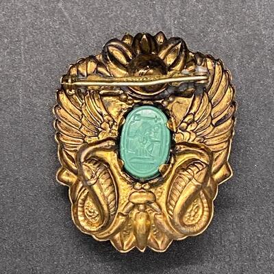 Vintage Art Nouveau Deco Egyptian Stamped Brass Metal Scarab Pin Brooch