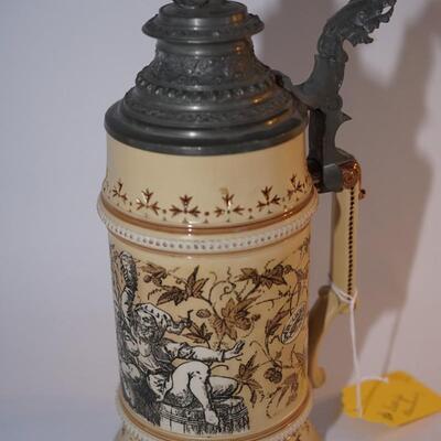 METTLACH VILLEROY AND BACH GNOMES STEIN 1 LITER W/ GNOME ROLLING BARRELL FINIAL