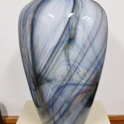 Oversized art glass vase with subtle geometric coloration and design