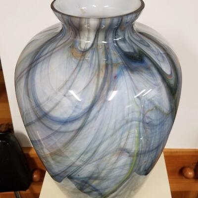 Oversized art glass vase with subtle geometric coloration and design