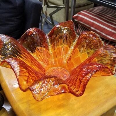Large vintage translucent orange bowl
