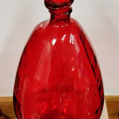 Large distinctive contemporary translucent red vase