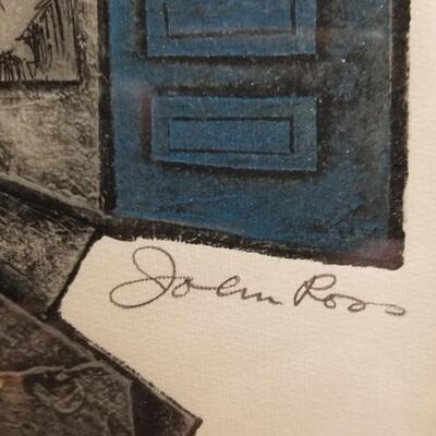 Mid-century signed original collagraph by John Ross