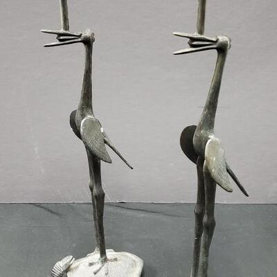 Sho Kudai  -  Crane/tsuri and Turtle/kami   iron candle holders