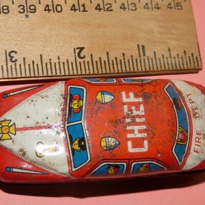 Mid Century Tin Lithograph Fire Dept, Fire Chief Car - Friction Drive