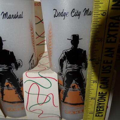 Wild West! Set of 4 Mid Century Dodge City Marshall Highball Drink Glasses - MCM