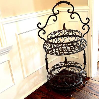 LOT 4    VINTAGE 2 TIER WROUGHT IRON BASKET STAND