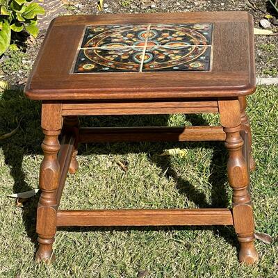 LOT 15   ANTIQUE MONTEREY STYLE TILE TOP TABLE VERY GOOD CONDITION DELAYED PICK UP