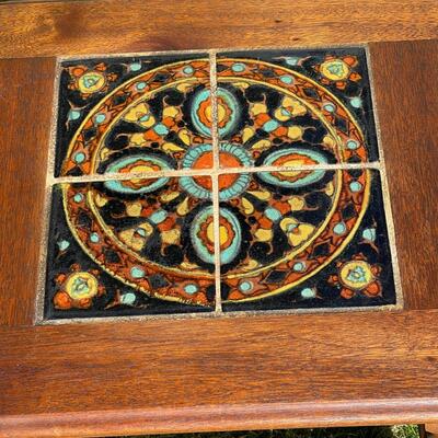 LOT 15   ANTIQUE MONTEREY STYLE TILE TOP TABLE VERY GOOD CONDITION DELAYED PICK UP