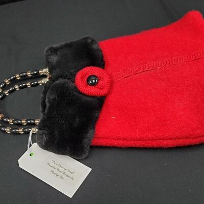 Red and Black beaded Handle handbag