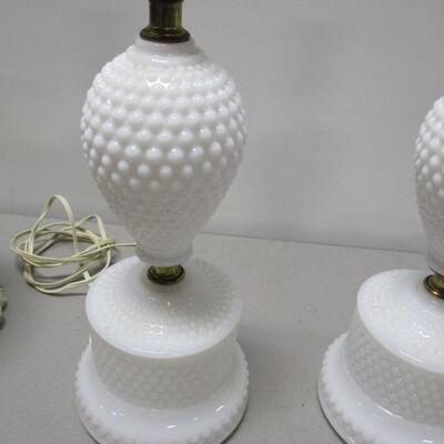 Pair Of Hobnail White Lamps