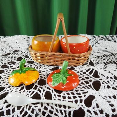 Strawberry and orange marmalade jelly jars