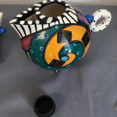 Memphis Style Ceramic Sugar & Creamer, signed