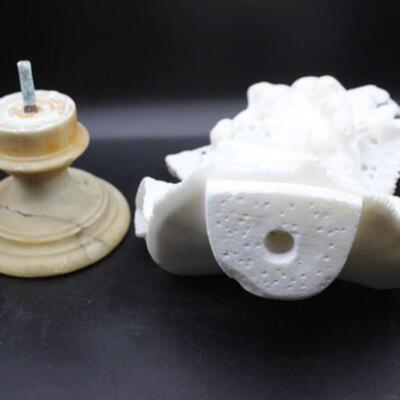 Antique Marble Stone Alabaster Bust Woman in Bonnet Statue