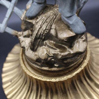 Vintage Spelter Metal Statue of Man Farmer on Painted Base