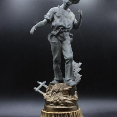 Vintage Spelter Metal Statue of Man Farmer on Painted Base