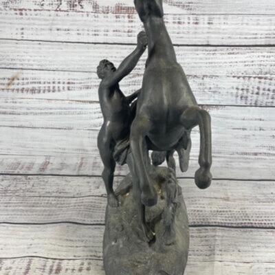 Vintage Marley Horse Spelter Metal Statue Man Holding a Horse Metal