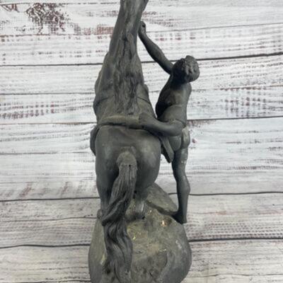 Vintage Marley Horse Spelter Metal Statue Man Holding a Horse Metal