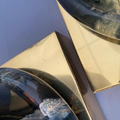 Pair of Faux Marble Pillars on Brass Base