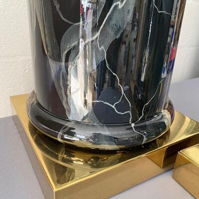 Pair of Faux Marble Pillars on Brass Base