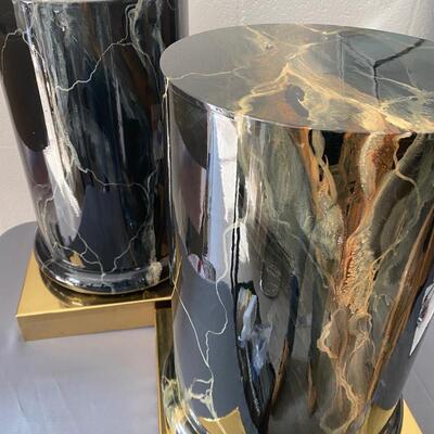 Pair of Faux Marble Pillars on Brass Base