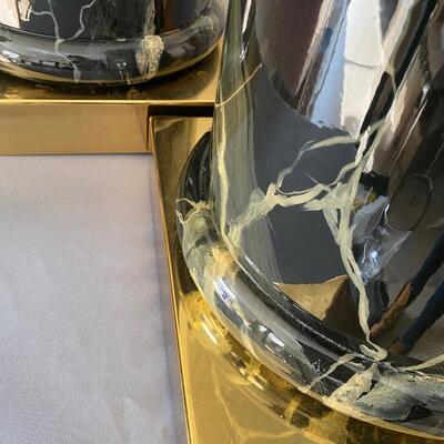 Pair of Faux Marble Pillars on Brass Base