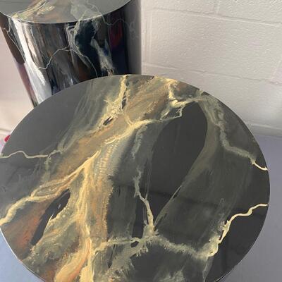 Pair of Faux Marble Pillars on Brass Base