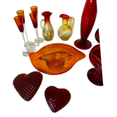 Assortment of Ruby, Yellow & Orange Vintage Glassware