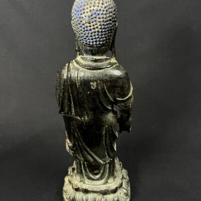 Beautiful Antique Standing Bronze Temple Buddha holding an offering