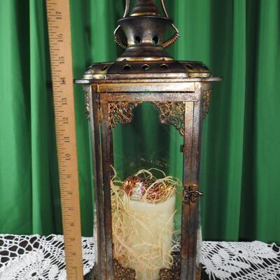 Antiqued metal lantern