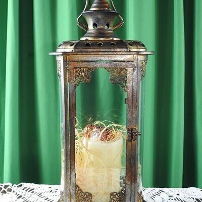 Antiqued metal lantern