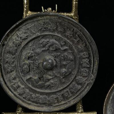 3 Antique Chinese Bronze Mirrors with Mythical Beast details