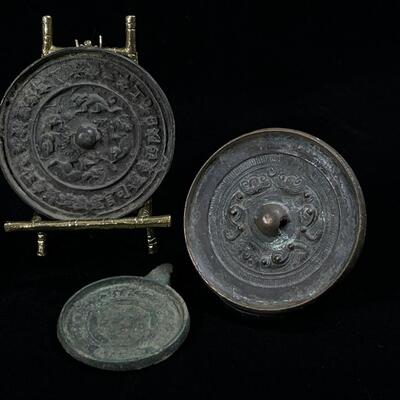 3 Antique Chinese Bronze Mirrors with Mythical Beast details