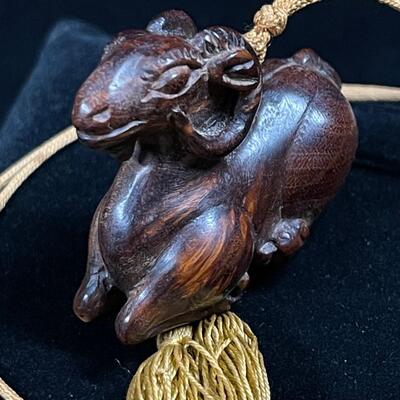Vintage Finely Carved Wood Japanese Netsuke of a Ram