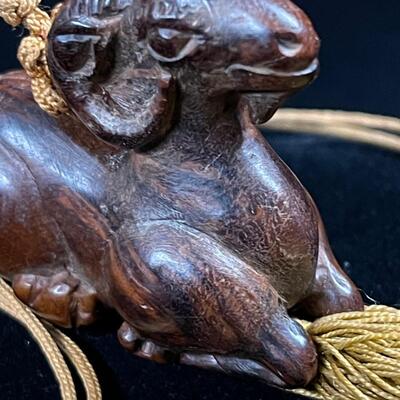 Vintage Finely Carved Wood Japanese Netsuke of a Ram