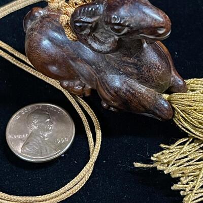 Vintage Finely Carved Wood Japanese Netsuke of a Ram