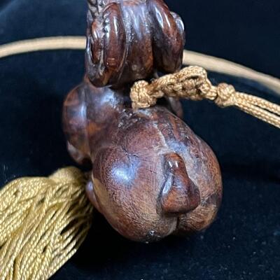 Vintage Finely Carved Wood Japanese Netsuke of a Ram