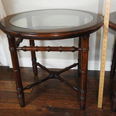 Pair of Bamboo Glass Topped Accent Tables