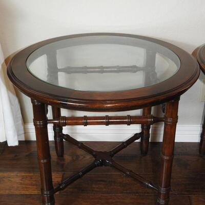 Pair of Bamboo Glass Topped Accent Tables